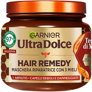 SET 3 GARNIER ULTRA DOLCE TESORI DI MIELE MASCHERA RIPARATRICE PER CAPELLI DANNEGGIATI 1 MINUTO DI POSA SENZA SILICONI 340 ML