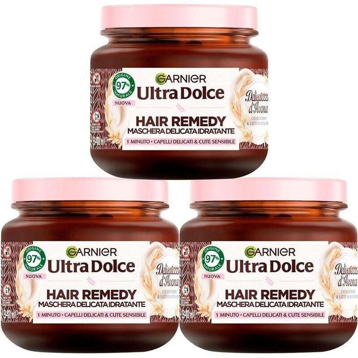 GARNIER ULTRA DOLCE 3 MASCHERE IDRATANTE PER CAPELLI DELICATI E CUTE SENSIBILE CON CREMA DI RISO E LATTE DI AVENA 340 ML