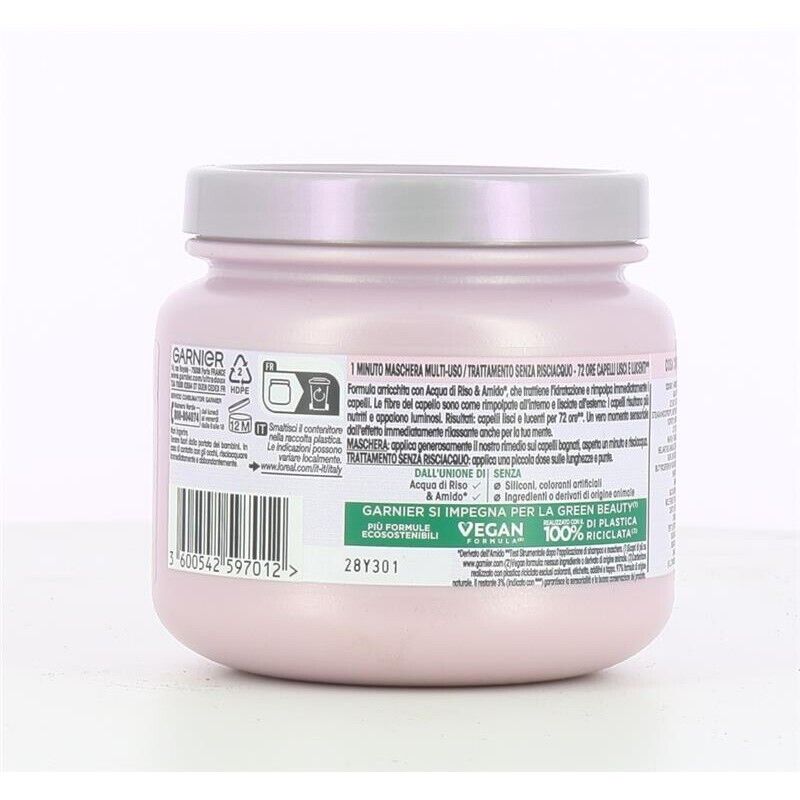 GARNIER ULTRA DOLCE 3 MASCHERE LISCIANTI PER CAPELLI LUNGHI EFFETTO ILLUMINANTE 1 MINUTO DI POSA CON  ACQUA DI RISO 340 ML