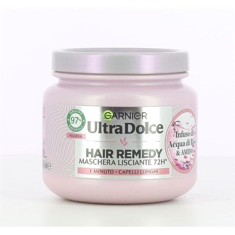 GARNIER ULTRA DOLCE 3 MASCHERE LISCIANTI PER CAPELLI LUNGHI EFFETTO ILLUMINANTE 1 MINUTO DI POSA CON  ACQUA DI RISO 340 ML