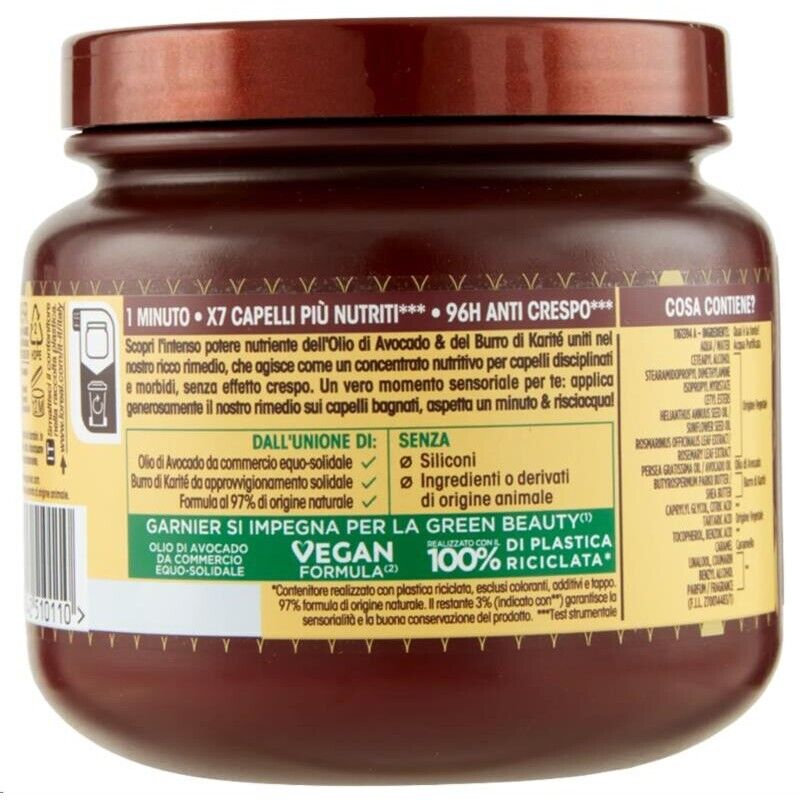 SET 3 GARNIER ULTRA DOLCE MASCHERA NUTRIENTE PER CAPELLI SECCHI E CRESPI IN 1 MINUTO AVOCADO E BURRO DI KARITÉ 340 ML