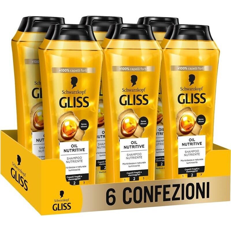 GLISS 6 CONFEZIONI OIL NUTRITIVE SHAMPOO NUTRIENTE 250 ML