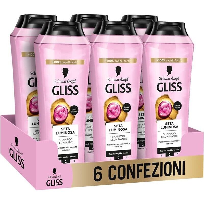 GLISS SET 6 CONFEZIONI SETA LUMINOSA SHAMPOO ILLUMINANTE 250 ML