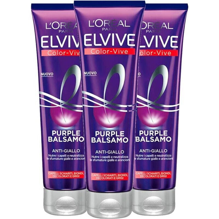 L'ORÉAL PARIS SET 3 COFESZIONI  BALSAMO ANTIGIALLO COLOR VIVE PURPLE, PER CAPELLI SCHIARITI BIONDI GRIGI 150 ML
