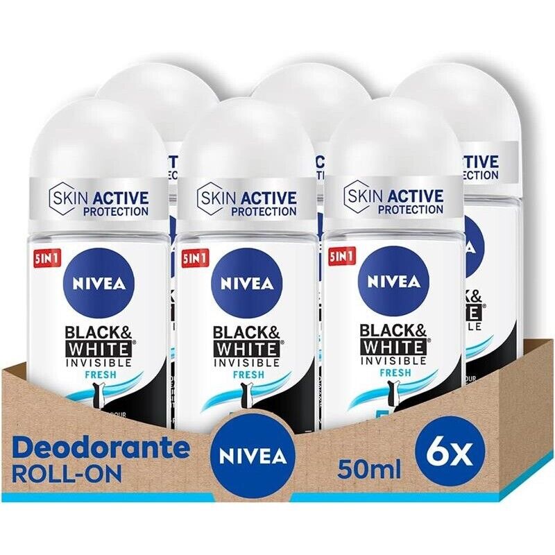 NIVEA SET 6 PZ BLACK & WHITE INVISIBLE FRESH ANTI-PERSPIRANT 50 ML L'UNO