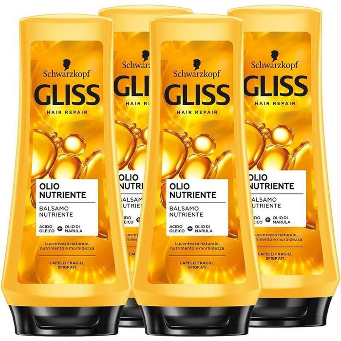 SET 4 SCHWARZKOPF GLISS OLIO BALSAMO NUTRIENTE 200 ML PER CAPELLI FRAGILI E SFIBRATI