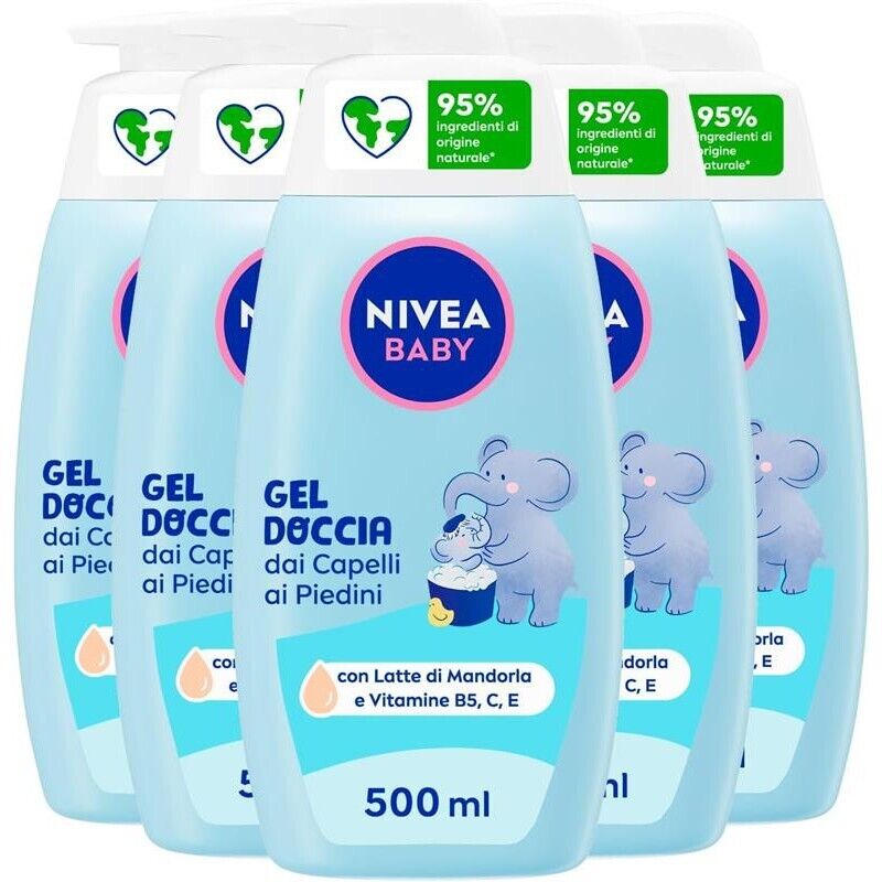 NIVEA SET 5 PZ GEL DOCCIA BABY 500 ML DAI CAPELLI AI PIEDINI
