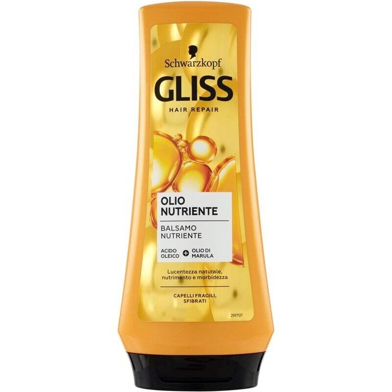 SET 4 SCHWARZKOPF GLISS OLIO BALSAMO NUTRIENTE 200 ML PER CAPELLI FRAGILI E SFIBRATI