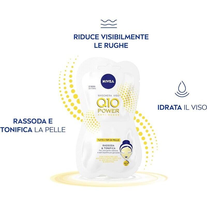 NIVEA SET 12 PZ TOTALE 24 APPLICAZIONI MASCHERA VISO ANTIRUGHE Q10 2 DOSI DA 7.5 ML L'UNA