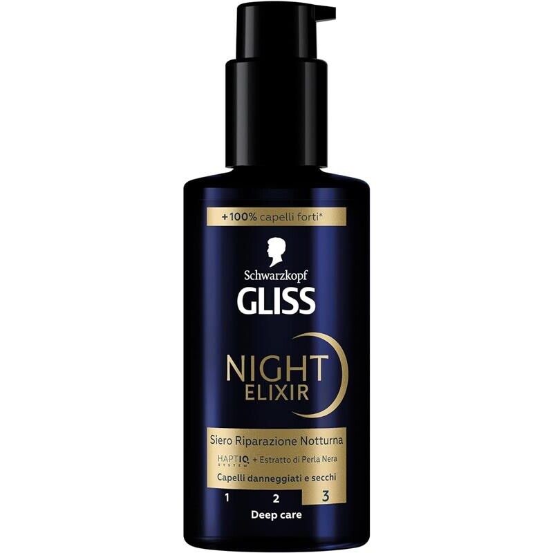 SCHWARZKOPF GLISS NIGHT ELIXIR SIERO RIPARAZIONE NOTTURNA 100 ML CON HAPTIQ SYSTEM ED ESTRATTO DI PERLA NERA