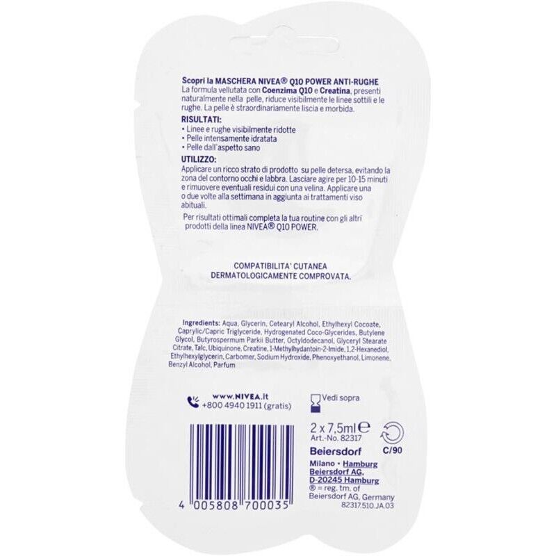 NIVEA SET 3 PZ TOTALE 6 APPLICAZIONI MASCHERA VISO ANTIRUGHE Q10 2 DOSI DA 7.5 ML L'UNA
