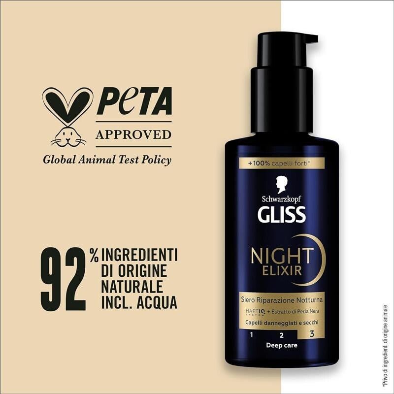 SCHWARZKOPF GLISS NIGHT ELIXIR SIERO RIPARAZIONE NOTTURNA 100 ML CON HAPTIQ SYSTEM ED ESTRATTO DI PERLA NERA