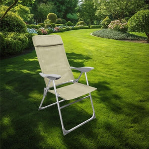 SEDIA RELAX ALTA 8 POSIZIONI IN ALLUMINIO H111X107X57CM CON BRACCIOLI E SEDUTA IN TESSUTO BEIGE