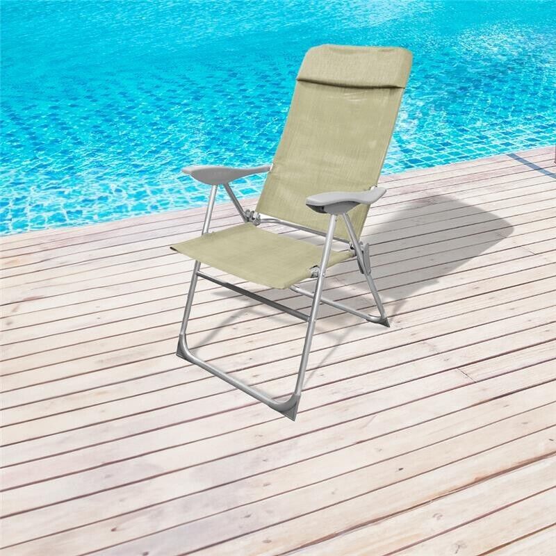 SEDIA RELAX ALTA 8 POSIZIONI IN ALLUMINIO H111X107X57CM CON BRACCIOLI E SEDUTA IN TESSUTO BEIGE