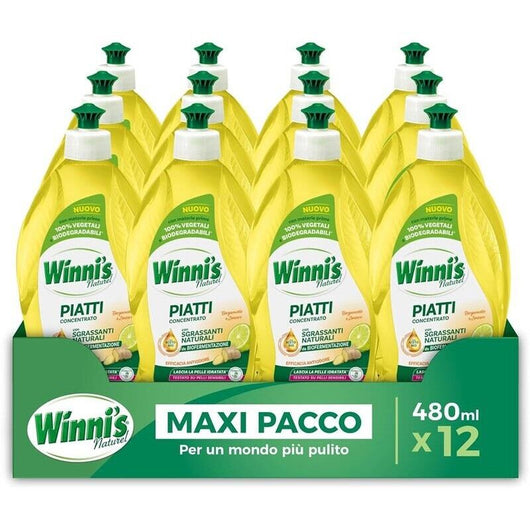 WINNI'S CONFEZIONE 12 PEZZI DETERSIVO PER I PIATTI X 480 ML BERGAMOTTO E ZENZERO