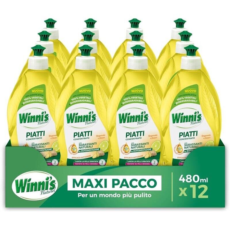WINNI'S CONFEZIONE 12 PEZZI DETERSIVO PER I PIATTI X 480 ML BERGAMOTTO E ZENZERO