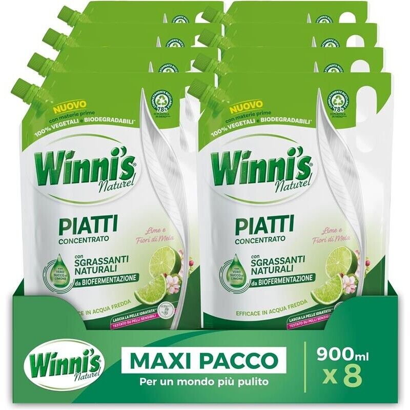 WINNI'S RICARICA SET 8 PEZZI DETERGENTE PIATTI DA 900ML LIME E FIORI DI MELA