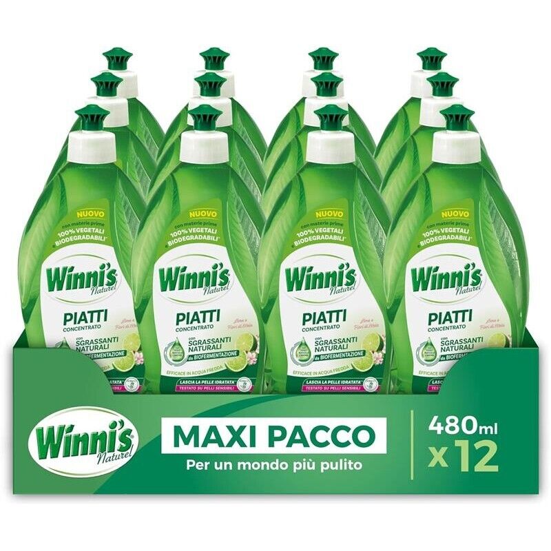 WINNI'S CONFEZIONE 12 PEZZI DETERSIVO PER I PIATTI DA X 480 ML LIME E FIORI MELA