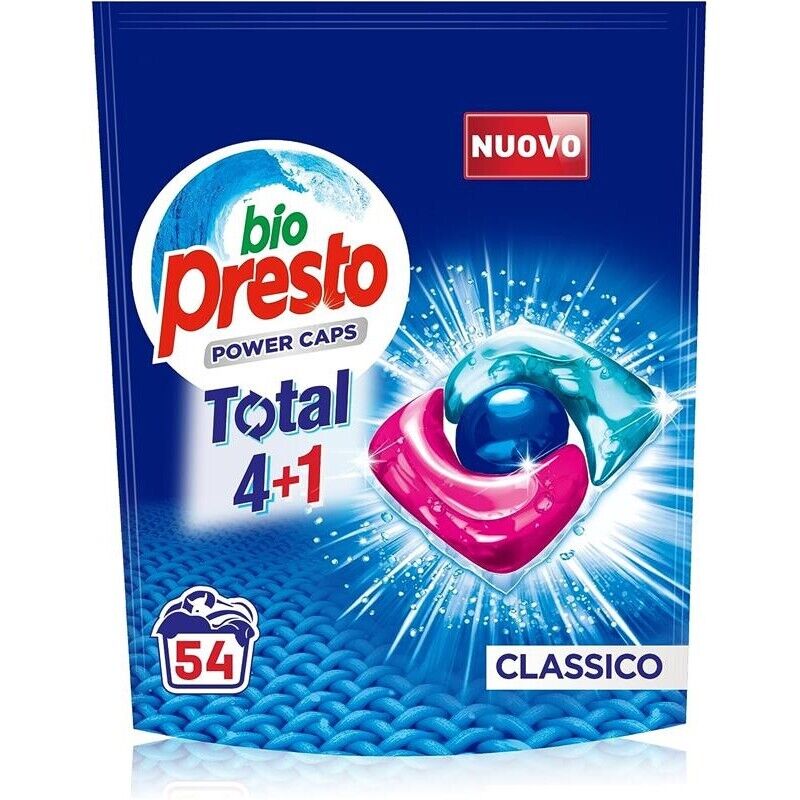 BIO PRESTO POWER CAPS CLASSICO DETERSIVO LAVATRICE PREDOSATO IN CAPSULE CONFEZIONE DA 54 LAVAGGI