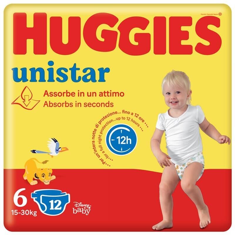PANNOLINI HUGGIES UNISTAR TAGLIA 6 / 15-30 KG XLARGE 108 PEZZI