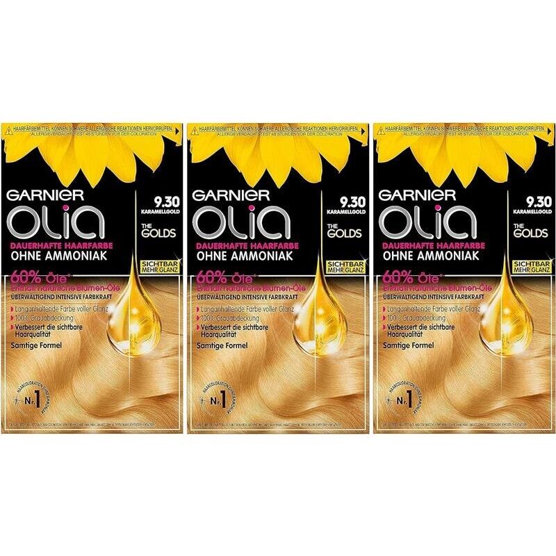 GARNIER OLIA SET 3 CONFEZIONI TINTA CAPELLI COLOR N 9.30 BIONDO CARAMELLO