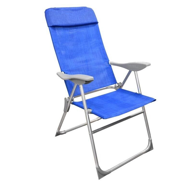 SEDIA RELAX ALTA 8 POSIZIONI IN ALLUMINIO H111X107X57CM CON BRACCIOLI E SEDUTA IN TESSUTO BLU