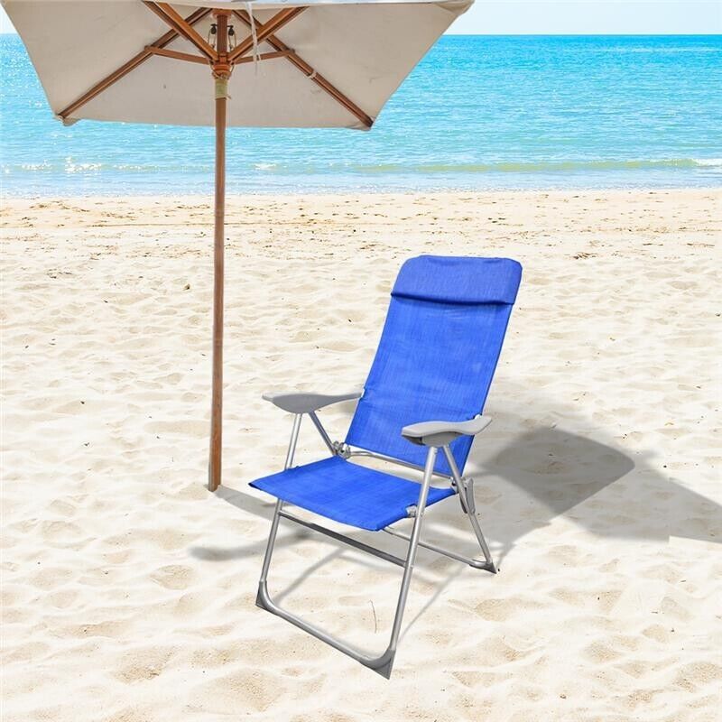 SEDIA RELAX ALTA 8 POSIZIONI IN ALLUMINIO H111X107X57CM CON BRACCIOLI E SEDUTA IN TESSUTO BLU