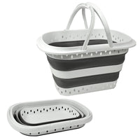 MAURY'S CESTO PORTA BIANCHERIA PIEGHEVOLE CON MANICI GRIGIO E BIANCO 40 LT