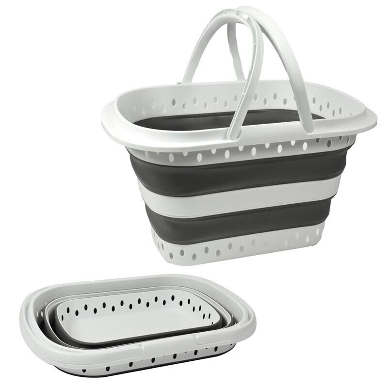MAURY'S CESTO PORTA BIANCHERIA PIEGHEVOLE CON MANICI GRIGIO E BIANCO 40 LT