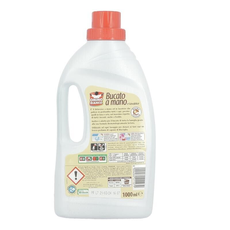 SET 3 OMINO BIANCO DETERSIVO LIQUIDO CUORE DI MARSIGLIA A MANO E IN LAVATRICE 1 LT