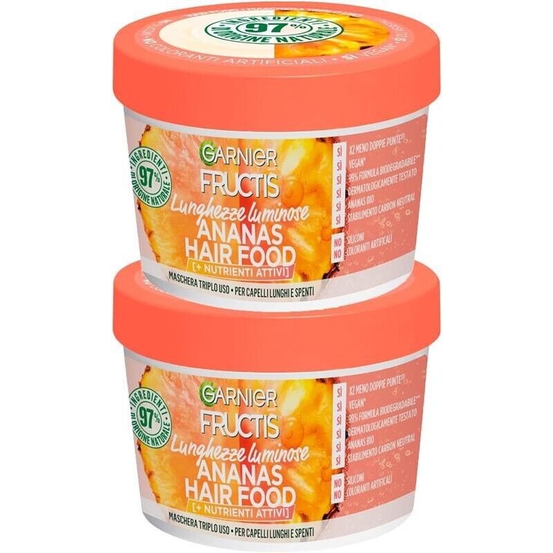 SET 2 GARNIER FRUCTIS HAIR FOOD MASCHERA ANANAS LUNGHEZZE LUMINOSE PER CAPELLI LUNGHI E SPENTI 390 ML