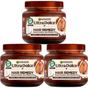 SET 3 GARNIER ULTRA DOLCE MASCHERA CAPELLI DA DISIDRATATI A SECCHI AZIONE IN 1 MINUTO CON LATTE DI COCCO E MACADAMIA 340 ML
