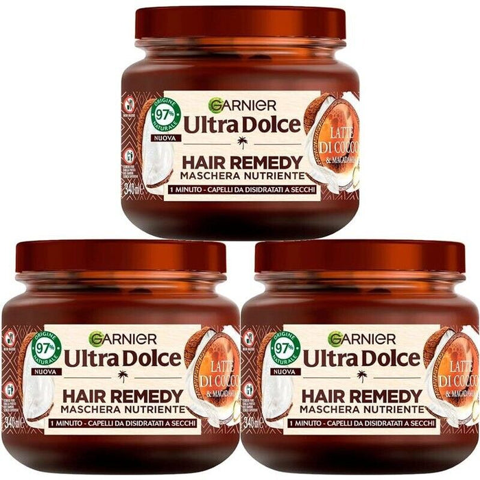 SET 3 GARNIER ULTRA DOLCE MASCHERA CAPELLI DA DISIDRATATI A SECCHI AZIONE IN 1 MINUTO CON LATTE DI COCCO E MACADAMIA 340 ML