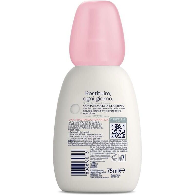 SET 6 NEUTRO ROBERTS DEODORANTE SPRAY FRESCO ROSA MONOI E FRESIA CON PURO OLIO DI GLICERINA 75ML