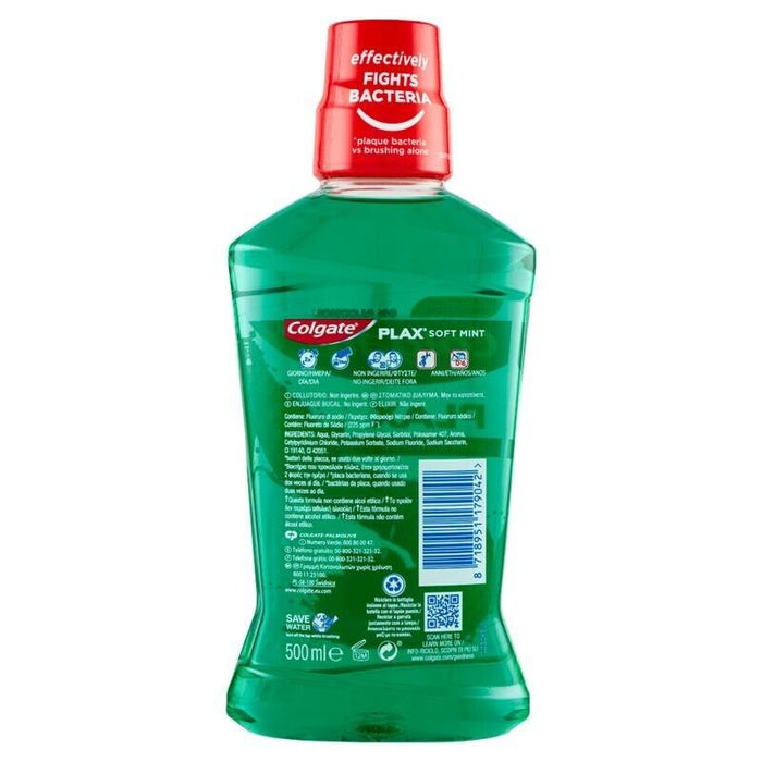 SET 12 COLGATE COLLUTORIO PLAX SOFT MINT CON ANTIBATTERICO 500 ML