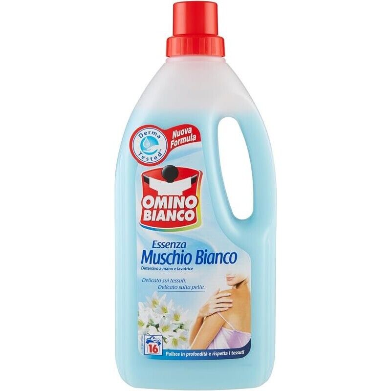 SET 4 OMINO BIANCO DETERSIVO BIVALENTE LIQUIDO LAVAGGIO A MANO E IN LAVATRICE ESSENZA MUSCHIO BIANCO 1000 ML