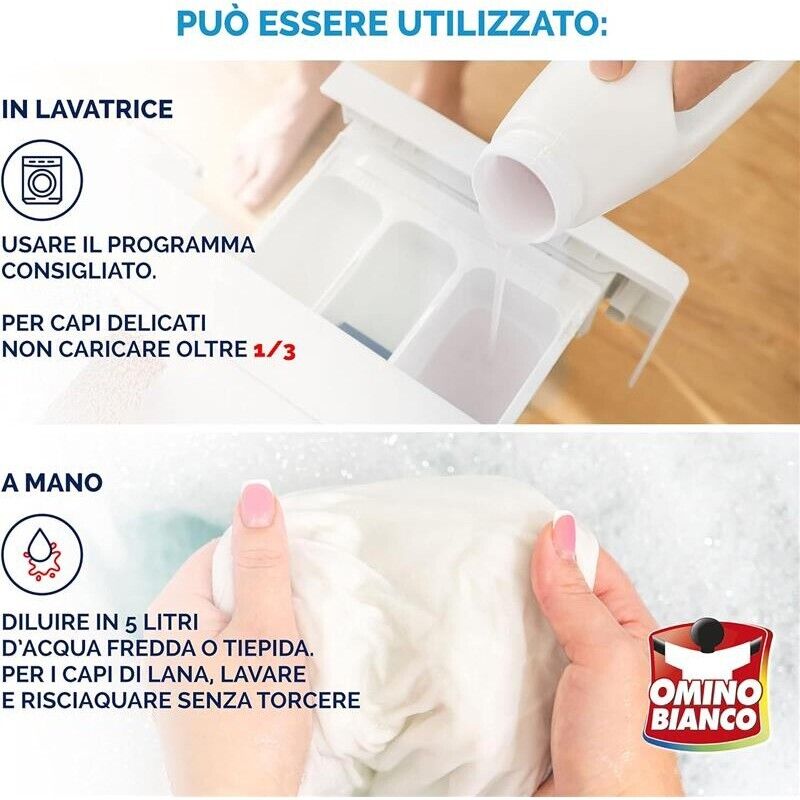SET 4 OMINO BIANCO DETERSIVO BIVALENTE LIQUIDO LAVAGGIO A MANO E IN LAVATRICE ESSENZA MUSCHIO BIANCO 1000 ML