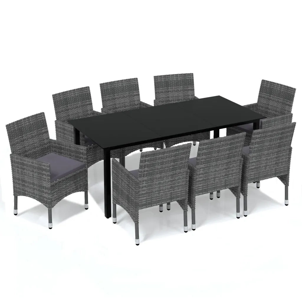 Set Pranzo da Giardino 9 pz con Cuscini in Polyrattan Grigio cod mxl 39711