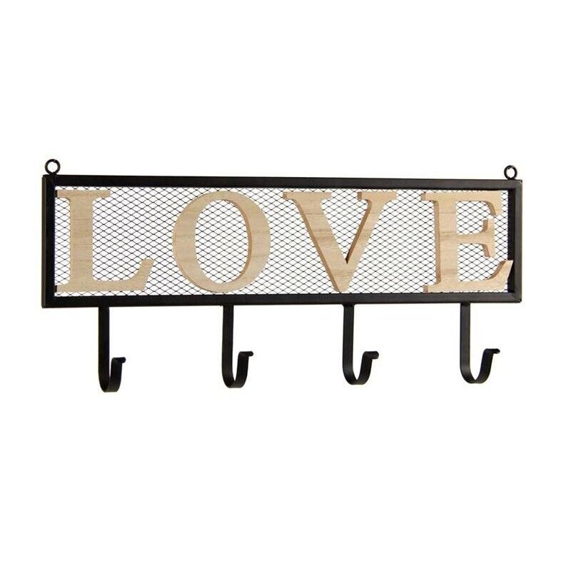 APPENDINO IN METALLO CON APPLICAZIONE IN LEGNO SCRITTA LOVE 46 X 20 X 6 CM
