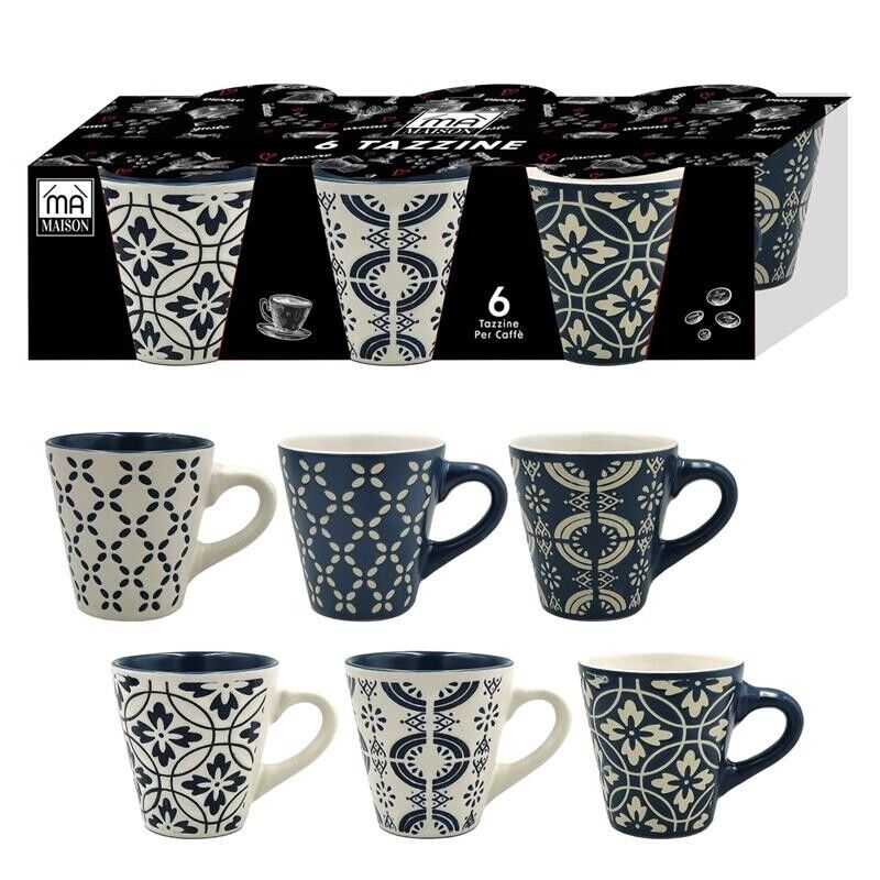MA MAISON SET 6 TAZZINE ETNIC DA CAFFÈ FANTASIA POSITANO CON FIGURE GEOMETRICHE
