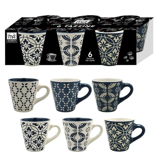 MA MAISON SET 6 TAZZINE ETNIC DA CAFFÈ FANTASIA POSITANO CON FIGURE GEOMETRICHE