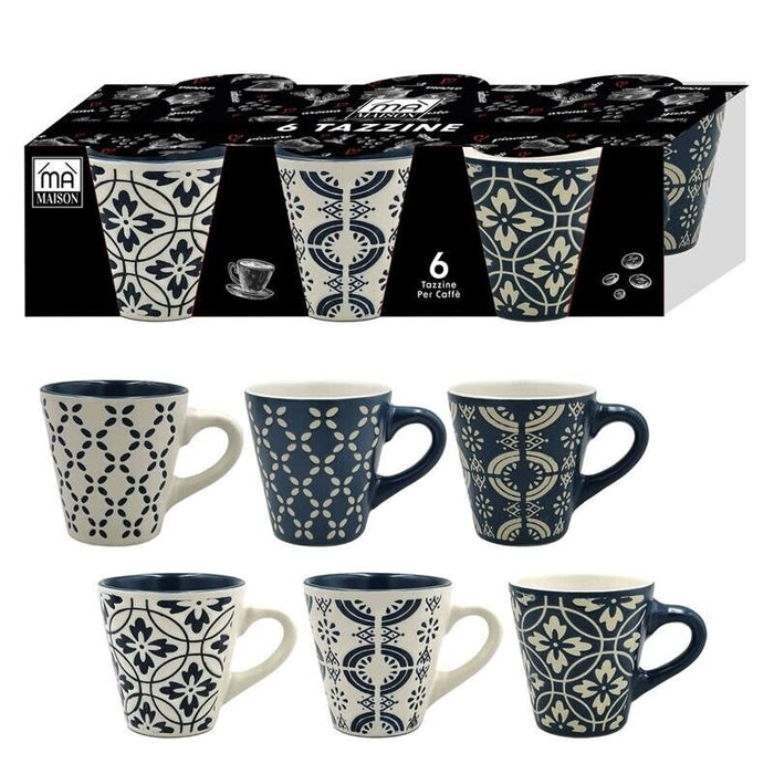 MA MAISON SET 6 TAZZINE ETNIC DA CAFFÈ FANTASIA POSITANO CON FIGURE GEOMETRICHE