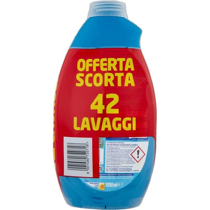 ACE DETERSIVO SET 2 PZ IGIENIZZANTE CLASSICO 42 LAVAGGI 2100 ML L'UNO IGIENIZZANTE