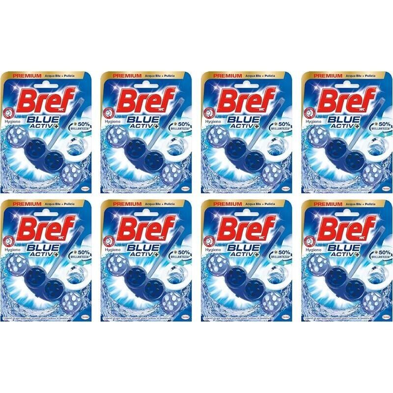 BREF SET 8 CONFEZIONI WC POWER ACTIV BLUE DETERGENTE PROFUMATORE IN PASTIGLIE IGIENIZZANTE FRESCO FORMATO 50 G