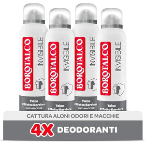 BOROTALCO SET 4 DEODORANTI SPRAY INVISIBILE GRIGIO NO ALCOOL CON TALCO 150 ML ANTIMACCHIE