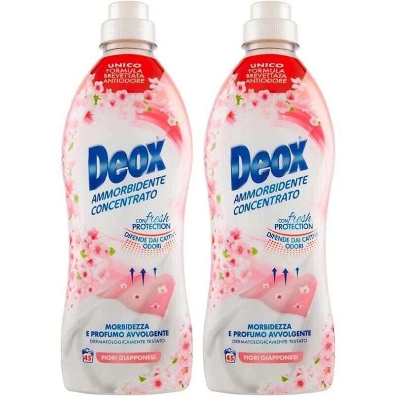 DEOX 2 CONFEZIONI AMMORBIDENTE CONCENTRATO LAVATRICE FIORI GIAPPONESI 90 LAVAGGI 900 ML