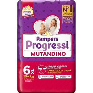 SET 4 PZ PANNOLINI PAMPERS PROGRESSI MUTANDINO 15 PEZZI NEW XL TAGLIA 6