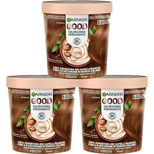 SET 3 GARNIER GOOD TINTA CAPELLI 6.0 CASTANO MOCACCINO COLORAZIONE PERMANENTE SENZA AMMONIACA 90% NATURALE