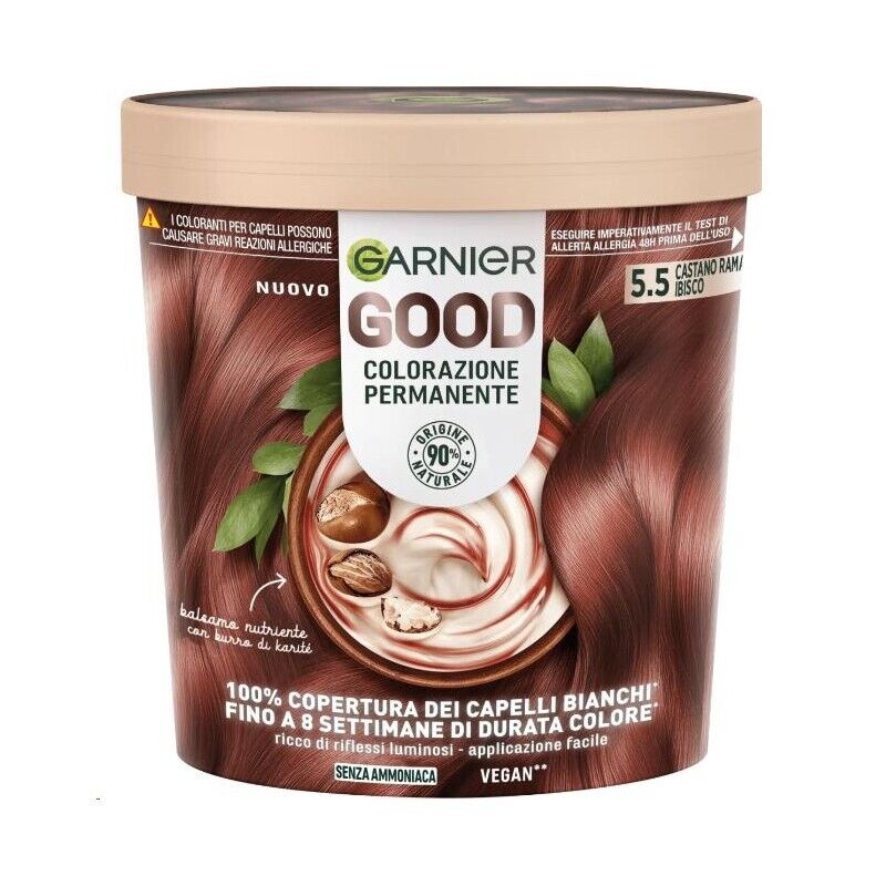 SET 3 GARNIER GOOD TINTA CAPELLI 5.5 CASTANO RAMATO IBISCO COLORAZIONE PERMANENTE SENZA AMMONIACA 90% NATURALE