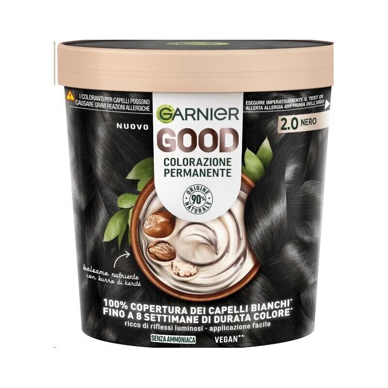 SET 2 GARNIER GOOD TINTA CAPELLI 2.0 NERO COLORAZIONE PERMANENTE SENZA AMMONIACA 90% NATURALE
